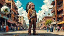 An old american indian chief in full headdress is surounded…, Paradigm 13 · FFF\RB\P13\120\004