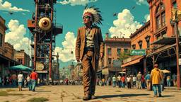 An old american indian chief in full headdress is surounded…, Paradigm 13 · FFF\RB\P13\120\005