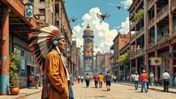 An old american indian chief in full headdress is surounded…, Paradigm 13 · FFF\RB\P13\120\006