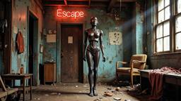 Sex Robot in a futuristic distopian dirty brothel, Paradigm 13 · FFF\RB\P13\122\003