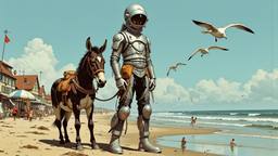 A very tall young teenage boy dressed in futuristic sliver…
