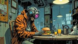 A very tall young teenage boy dressed in futuristic clothing…