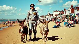 A very tall young teenage boy dressed in futuristic sliver…