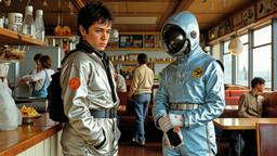 A very tall young teenage boy dressed in futuristic sliver…, Paradigm 13 · FFF\RB\P13\137\003